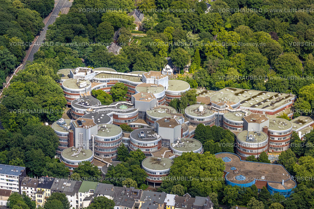 Duisburg240705418-Mitte | Luftbild, runde Gebäude der Universität Duisburg-Essen, Campus Duisburg am Waldrand, Neudorf-Nord, Duisburg, Ruhrgebiet, Nordrhein-Westfalen, Deutschland