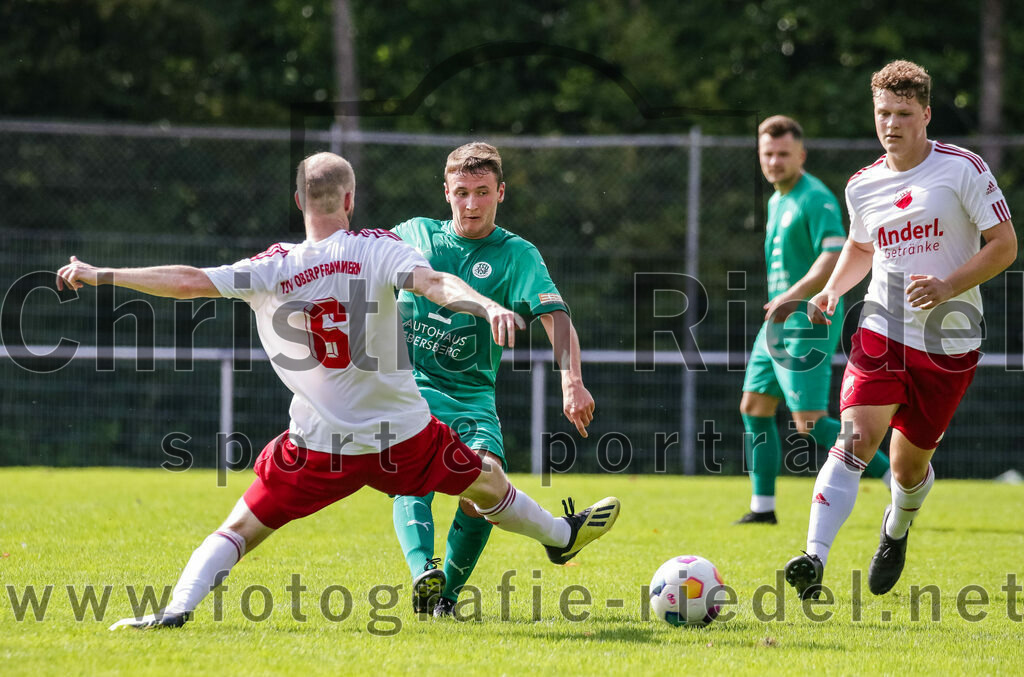 2023-08-26_071_TSV_Ebersberg_gegen_TSV_Oberpframmern | Ebersberg, Deutschland, 26.08.2023:
Fußball, Kreisliga 2023 / 2024, 2. Spieltag, TSV 1877 Ebersberg gegen TSV Oberpframmern, Endergebnis: 5:1

Florian Lechner (TSV Oberpframmern, #6), Florian Obermair (TSV 1877 Ebersberg, #8)

Foto: Christian Riedel / fotografie-riedel.net