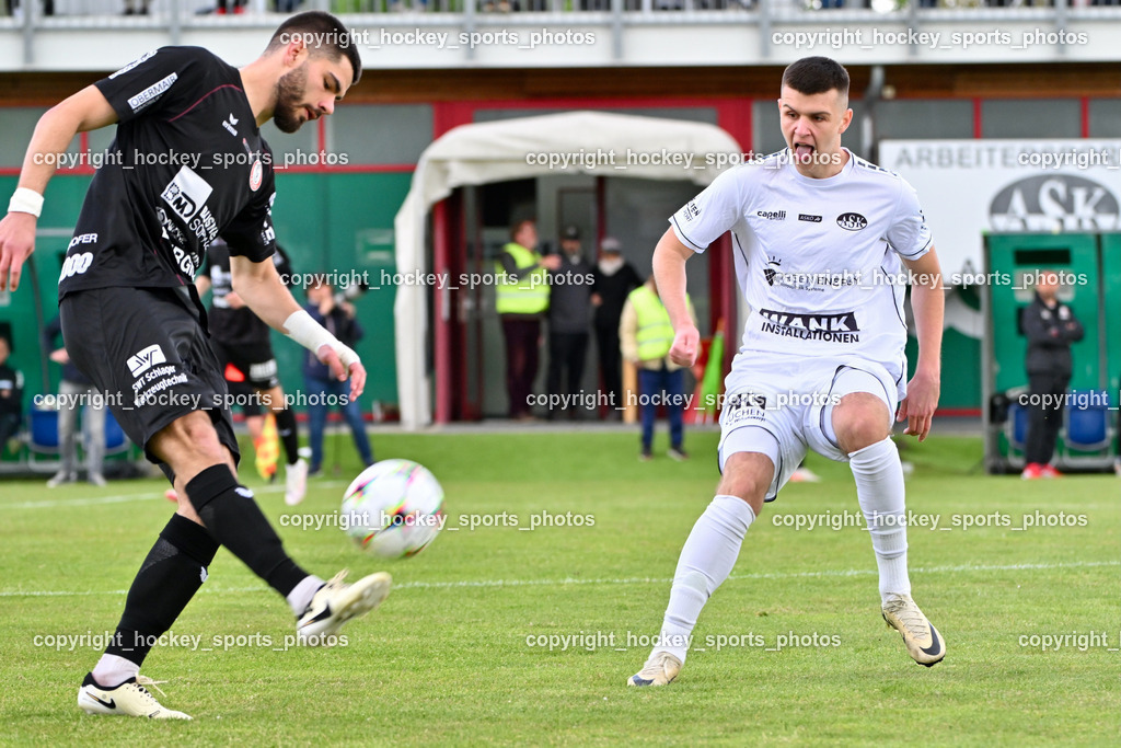 ASK Klagenfurt vs. SK Vorwärts Steyr 21.4.2024 | #77 Michael Martic SK Vorwärts Steyr, #9 Denis Sinanovic ASK Klagenfurt, ASK Klagenfurt vs. SK Vorwärts Steyr 21.4.2024, ASK Klagenfurt vs. SK Vorwärts Steyr am 21.04.2024 in Klagenfurt (ASK Sportzentrum Fischl), Austria, (Photo by Bernd Stefan)