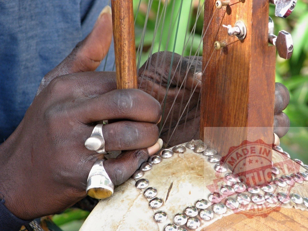 Musician playing traditional african string instrument kora | Musician playing kora, a traditional west african string instrument - Realized with Pictrs.com