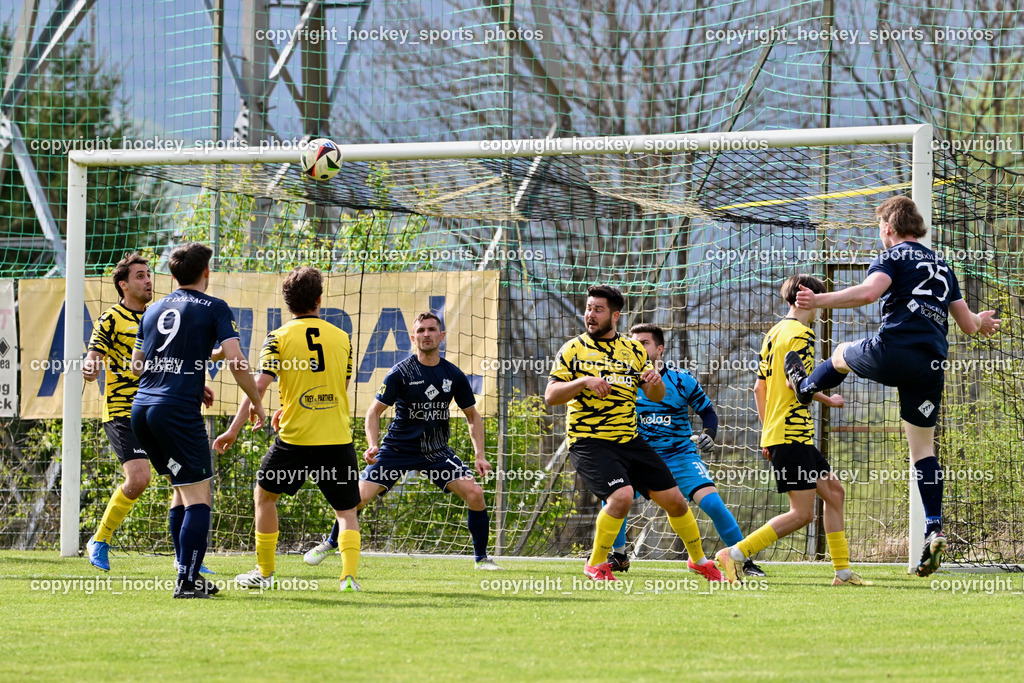 FC Faakersee vs. FC Dölsach | #25 Niclas Christian Brandner FC Dölsach, #31 Arnel Mulahalilovic FC Faakersee, #38 Michael Lessiak FC Faakersee, #12 Christian Brandstätter FC Dölsach, #5 Cajetan Maria Thaddäus Kolig FC Faakersee, #9 Philipp Hochegger FC Dölsach, #9 Thomas Unterguggenberger FC Faakersee, FC Faakersee vs. FC Dölsach, FC Faakersee vs. FC Dölsach am 20.04.2025 in Finkenstein (Sportplatz Finkenstein), Austria, (Photo by Bernd Stefan)