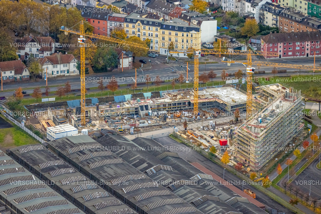Bochum231102535 | Luftbild, Baustelle mit Neubau TRIUM Bürogebäude Bochum GmbH & Co KG an der Wattenscheider Straße, Kruppwerke, Bochum, Ruhrgebiet, Nordrhein-Westfalen, Deutschland