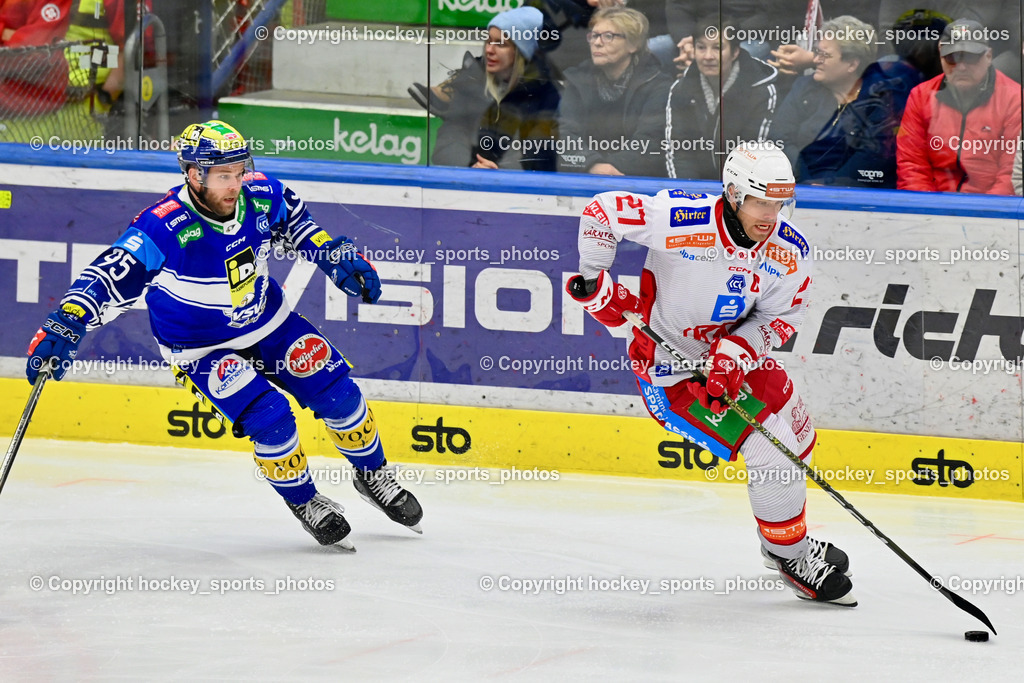 EC IDM WÄRMEPUMPEN VSV vs. EC KAC | #95 Katic Mark EC VSV, #27 Hundertpfund Thomas EC KAC, EC IDM WÄRMEPUMPEN VSV vs. EC KAC, EC IDM WÄRMEPUMPEN VSV vs. EC KAC am 02.02.2025 in Villach (Stadthalle Villach), Austria, (Photo by Bernd Stefan)