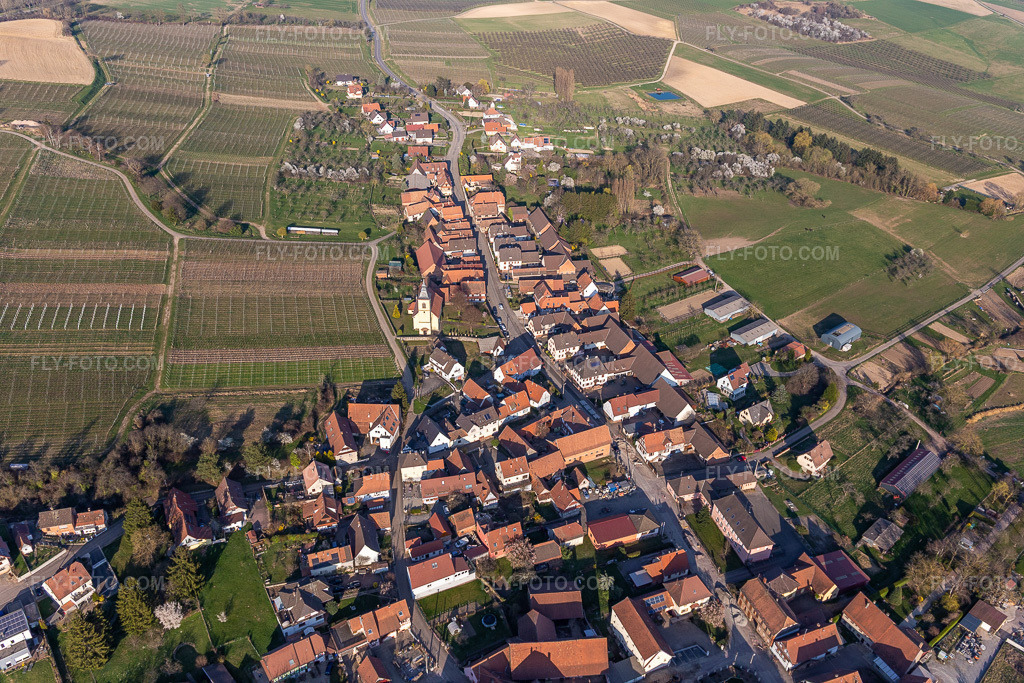 Aerial view: View of the town in Rott in the state Bas-Rhin, France.Photo: IMG_130944.jpg taken on 03/22/2022 by Werner Riehm/FLY-FOTO.comResolution of the original: 5472 x 3648 px