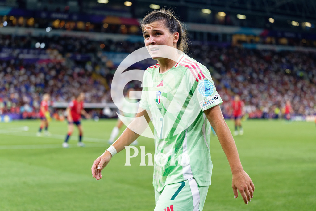 Norway v Italy - UEFA Women's EURO 2025 Quarter-Final | GENEVA, SWITZERLAND - JULY 16: Sofia Cantore of Italy looks on  during the UEFA Women's EURO 2025 Quarter-Final match between Norway and Italy at Stade de Geneve on July 16, 2025 in Geneva, Switzerland. (Photo by Giuseppe Velletri/Sports Press Photo/Getty Images)