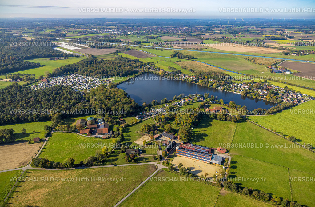 Selm241011768 | Luftbild, Ternscher See und Campingplatz Seepark Ternsche Naturfreibad, Fluss Stever, Wohngebiet Strandweg, Ternsche, Selm, Münsterland, Nordrhein-Westfalen, Deutschland