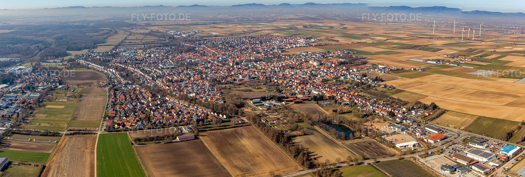 Luftbild: Panorama Perspektive (Pfalz) in Herxheim bei Landau im Bundesland Rheinland-Pfalz in Deutschland. Foto: IMG_112898-Pano.jpg vom 27.02.2019 durch Werner Riehm/FLY-FOTO.deAuflösung des Originals: 9944 x 3351 px