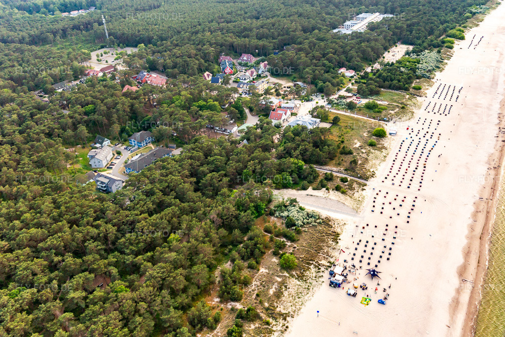 Luftbild: Trassenheide Strand in Trassenheide im Bundesland Mecklenburg-Vorpommern in Deutschland. Foto: IMG_141422.jpg vom 06.06.2024 durch Werner Riehm/FLY-FOTO.de
