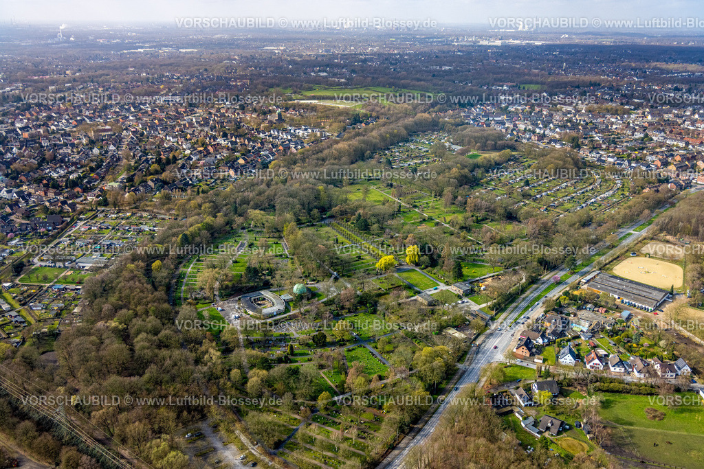 Bottrop260306435 | Luftbild, Parkfriedhof mit Trauerhalle und KGV Kleingärtnerverein Nappenfeld e.V., Fuhlenbrock, Bottrop, Ruhrgebiet, Nordrhein-Westfalen, Deutschland