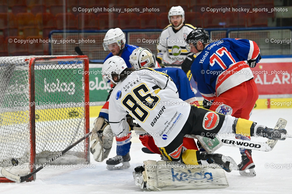 Carinthian Team vs. HC Köttern 12.2.2024 | #40 Zitterer Andre Albert, #86 Walluschnig Marco-Andrej, #77 Rainer Niklas, Flugeinlage