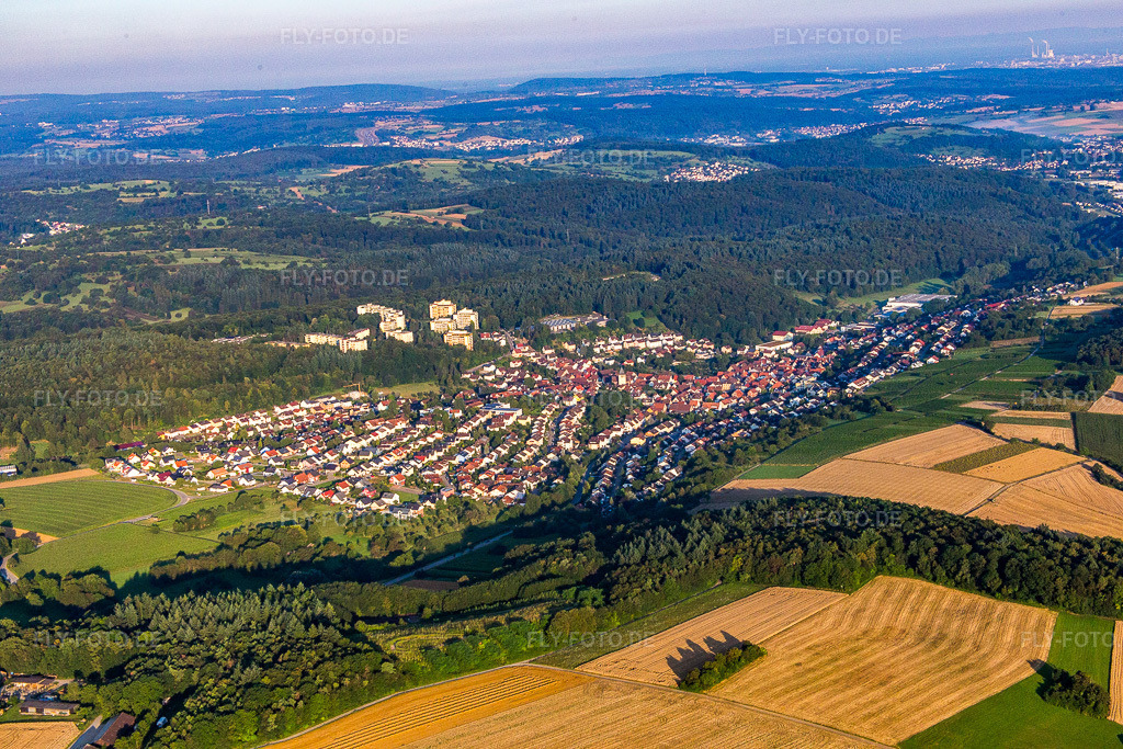 Luftbild: Ortsansicht der Straßen und Häuser der Wohngebiete in Eisingen im Bundesland Baden-Württemberg in Deutschland. Foto: IMG_092278.jpg vom 01.08.2016 durch Werner Riehm/FLY-FOTO.de