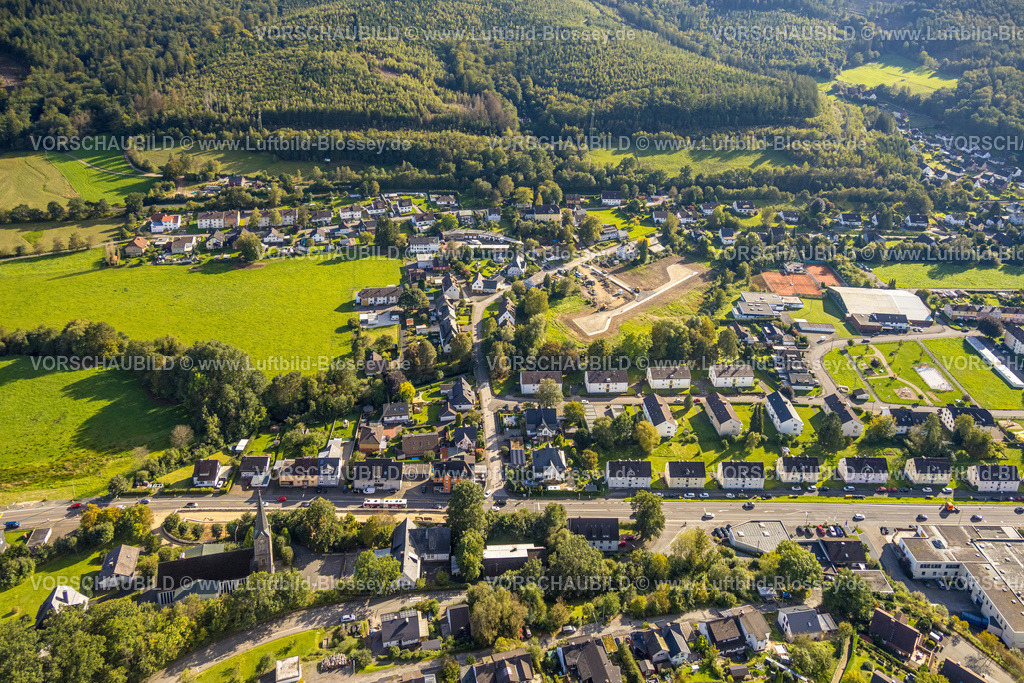 Hilchenbach230911323 | Luftbild, Baugebiet Helmes Wiese an der Ferndorf, Wohngebiet Hillnhütter Straße, Dahlbruch, Hilchenbach, Siegerland, Nordrhein-Westfalen, Deutschland