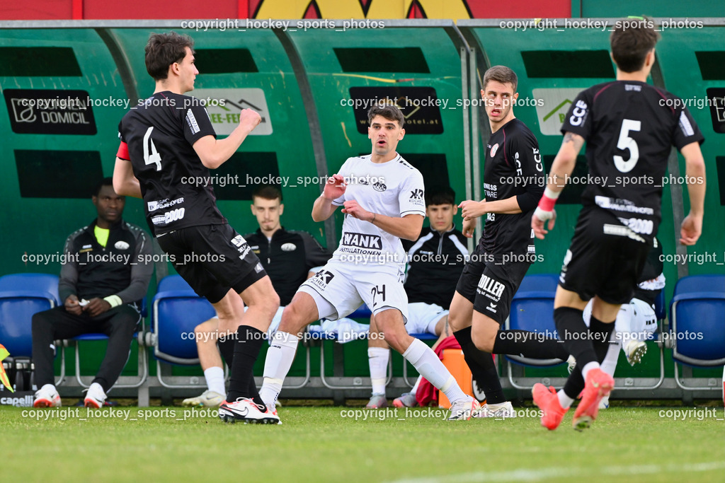 ASK Klagenfurt vs. SK Vorwärts Steyr 21.4.2024 | #4 Stefan Goldnagl SK Vorwärts Steyr, #24 Matic Ahacic ASK Klagenfurt, #33 Aleksandar Maric SK Vorwärts Steyr, ASK Klagenfurt vs. SK Vorwärts Steyr 21.4.2024, ASK Klagenfurt vs. SK Vorwärts Steyr am 21.04.2024 in Klagenfurt (ASK Sportzentrum Fischl), Austria, (Photo by Bernd Stefan)