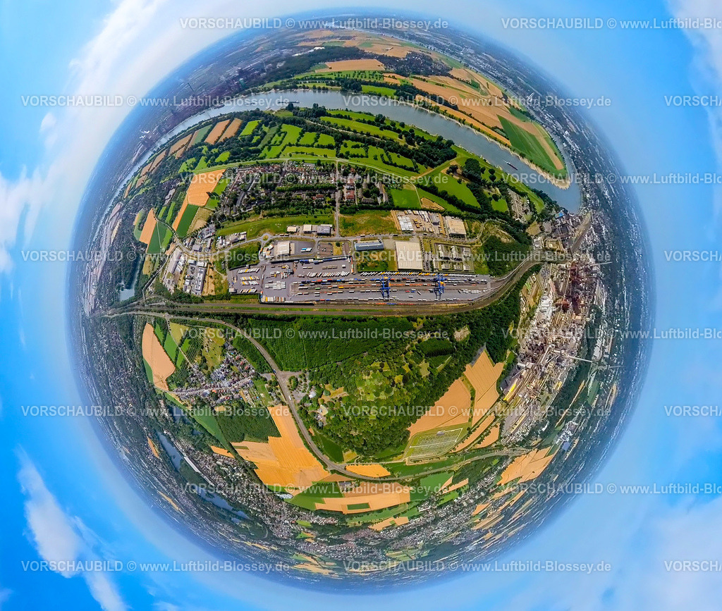 Duisburg230790220_LogPort III Friemersheim | Luftbild, logport III Friemersheim, Erdkugel, Fisheye Aufnahme, Fischaugen Aufnahme, 360 Grad Aufnahme, tiny world, Friemersheim, Duisburg, Ruhrgebiet, Nordrhein-Westfalen, Deutschland