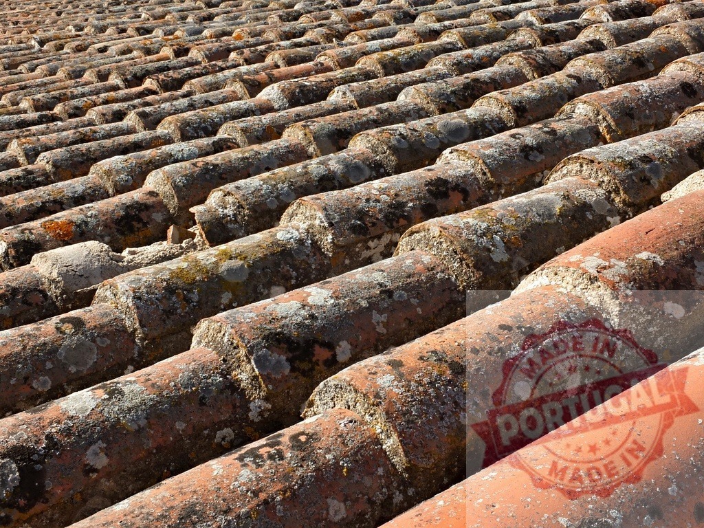 Old terracotta roof tiles creating textured pattern | Old terracotta roof tiles showing weathered texture and natural pattern in sunlight - Realized with Pictrs.com