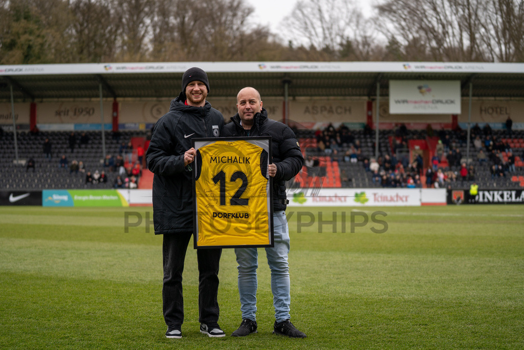SG Sonnenhof Grossaspach vs. FC 08 Homburg, Fussball, Regionalliga Suedwest, 26. Spieltag, 28.03.2026 | Alexander Michalik (SG Sonnenhof Grossaspach, #12),SG Sonnenhof Grossaspach vs. FC 08 Homburg, Fussball, Regionalliga Suedwest, 26. Spieltag, 28.03.2026