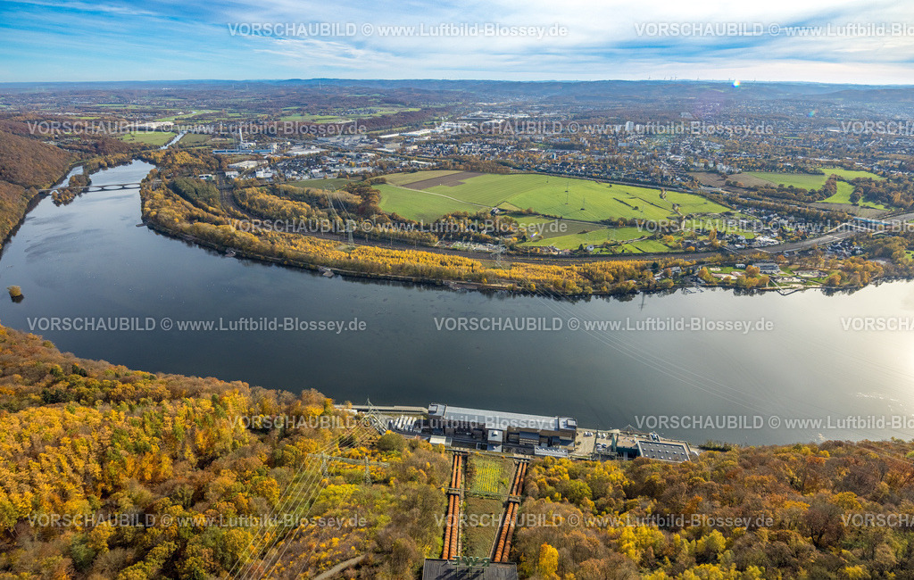 Hagen251100719 | Luftbild, Hengsteysee und herbstliche Bäume, Uhlenbruch Landschaftsschutzgebiet, Koepchenwerk, Boele, Hagen, Ruhrgebiet, Nordrhein-Westfalen, Deutschland
