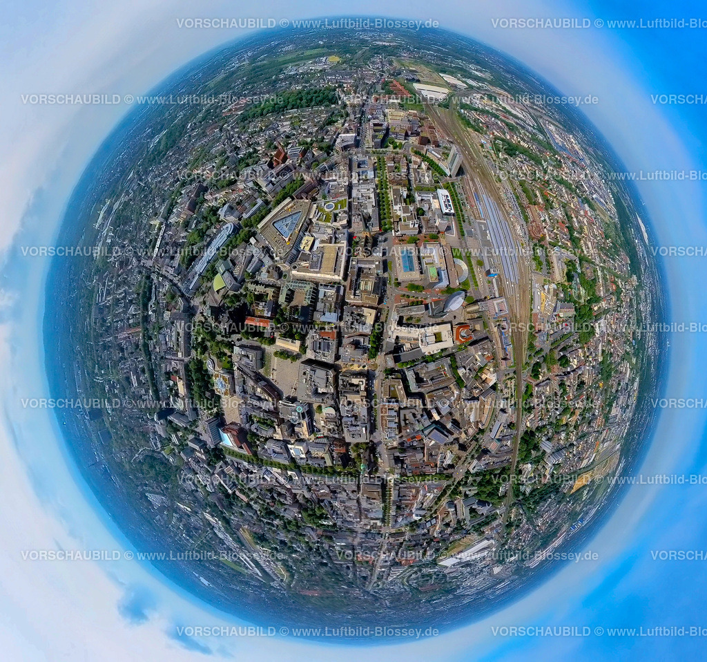 Dortmund240590431City_Kampstrasse | Luftbild, City Innenstadtansicht mit Wallring, Hbf Hauptbahnhof, Einkaufsstraße Westenhellweg und Kampstraße, Erdkugel, Fisheye Aufnahme, Fischaugen Aufnahme, 360 Grad Aufnahme, tiny world, little planet, fisheye Bild, City, Dortmund, Ruhrgebiet, Nordrhein-Westfalen, Deutschland