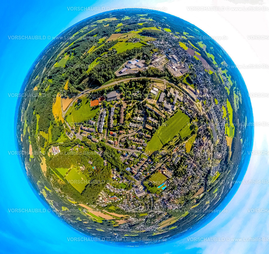 Sprockhoevel240890628Niedersprockhoevel-Umgehung | Luftbild, Kreisverkehr Hauptstraße an der Glückauf-Allee Trasse mit Neubau der Umgehungsstraße L70n zur Haßlinghauser Straße mit Kreisverkehr, Mathilde-Anneke-Schule, Erdkugel, Fisheye Aufnahme, Fischaugen Aufnahme, 360 Grad Aufnahme, tiny world, little planet, fisheye Bild, Niedersprockhövel, Sprockhövel, Ruhrgebiet, Nordrhein-Westfalen, Deutschland