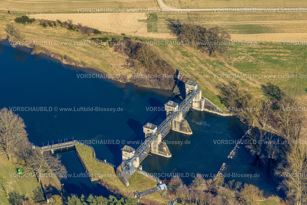 Wickede250305759 | Luftbild, Fröndenberger Wehr am Fluss Ruhr, Wickede, Soester Börde, Nordrhein-Westfalen, Deutschland