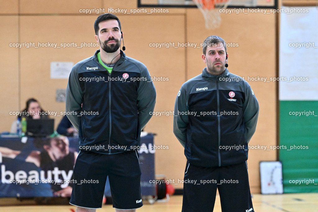 SC Ferlach vs. ALPLA HC Hard 2.3.2024 | MARKOVIC Alen, KLJAJIC Anze, Referees, SC Ferlach vs. ALPLA HC Hard 2.3.2024, SC Ferlach vs. ALPLA HC Hard am 02.03.2024 in Ferlach (Ballspielhalle Ferlach), Austria, (Photo by Bernd Stefan)