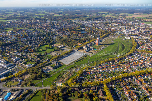 Kamp-Lintfort221004637 | Luftbild, Zechenpark Naherholungsgebiet, ehemaliges RAG Bergwerk West, Zeche Friedrich Heinrich, Zechenturm Großer Fritz, Förderturm, Freifläche, Lintfort, Kamp-Lintfort, Niederrhein, Ruhrgebiet, Nordrhein-Westfalen, Deutschland
