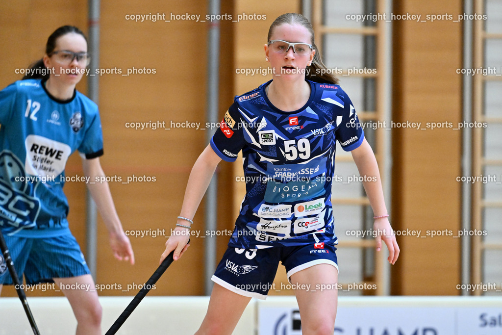 VSV Unihockey Damen vs. FCB München | #59 Emilia Forelli VSV Unihockey, #12 Stefanie Auerswald FCB München, VSV Unihockey Damen vs. FCB München, VSV Unihockey Damen vs. FCB München am 24.01.2026 in Villach (Ballspielhalle St. Martin), Austria, (Photo by Bernd Stefan)