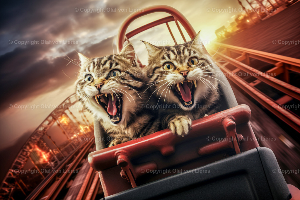 Katzen auf der Kirmes | Katzen fahren Achterbahn und schreien