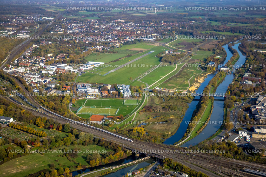 Hamm221017501 | Luftbild, Lippeumbau, Baustelle, Erlebensraum Lippeaue, Flugplatz Hamm-Lippewiesen, Hamm, Ruhrgebiet, Nordrhein-Westfalen, Deutschland