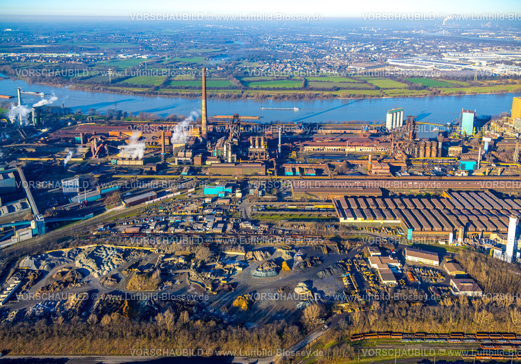 Duisburg241201827 | Luftbild, Hüttenwerke Krupp Mannesmann HKM am Fluss Rhein, Blick zur Rheinaue Rheinhausen Friemersheim, Hüttenheim, Duisburg, Ruhrgebiet, Nordrhein-Westfalen, Deutschland