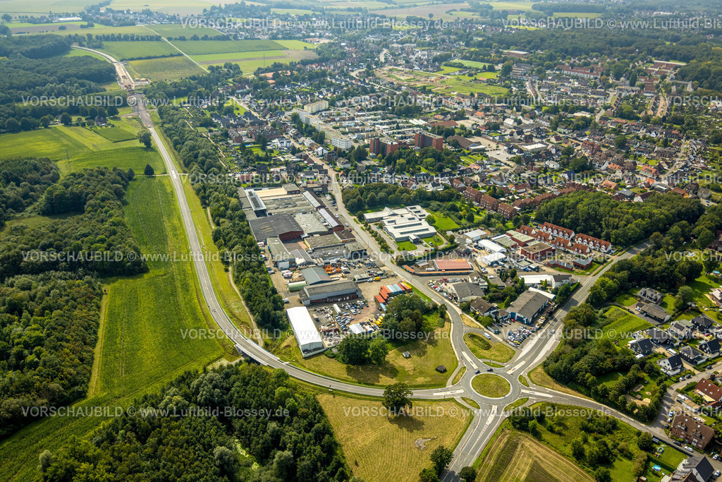 Bergkamen230902187 | Luftbild, Gewerbegebiet In der Schlenke, neuer Kreisverkehr, Oberaden, Bergkamen, Ruhrgebiet, Nordrhein-Westfalen, Deutschland
