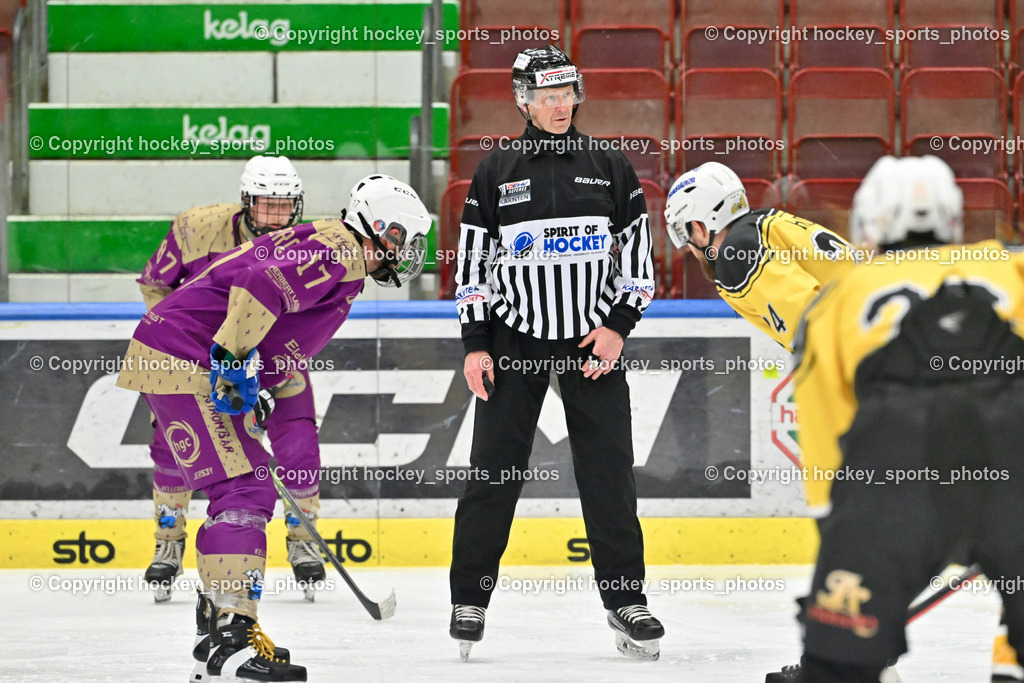 EC Kellerberg vs. EC Arnoldstein | #17 Erlacher Christoph EC Kellerberg, Wassermann Michael Referee, #24 Hadzic Eldin EC Arnoldstein, EC Kellerberg vs. EC Arnoldstein, EC Kellerberg vs. EC Arnoldstein am 03.02.2025 in Villach (Stadthalle Villach), Austria, (Photo by Bernd Stefan)