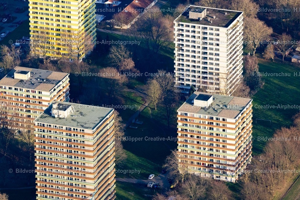 Luftbilder Mönchengladbach-7751 | Luftbildfotografie Hochhaus- Ensemble " Römerbrunnen " an der Straße Römerbrunnen in Mönchengladbach im Bundesland Nordrhein-Westfalen, Deutschland - Realisiert mit Pictrs.com