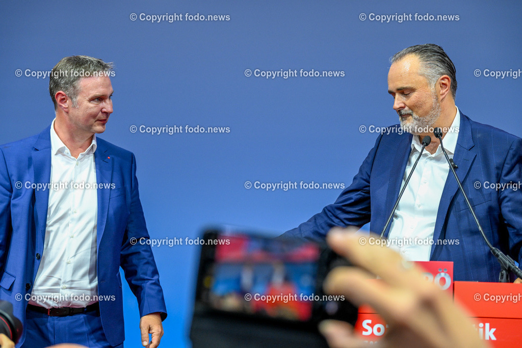 Bundesparteitag SPOE in Linz Design Center_ 03.06.2023-145 | 03.06.2023, Linz, AUT, Bundesparteitag SPOE in Linz Design Center, im Bild Andi Babler (SP, Bgm. Traiskirchen), Hans-Peter Doskozil (SP, LH Burgenland)