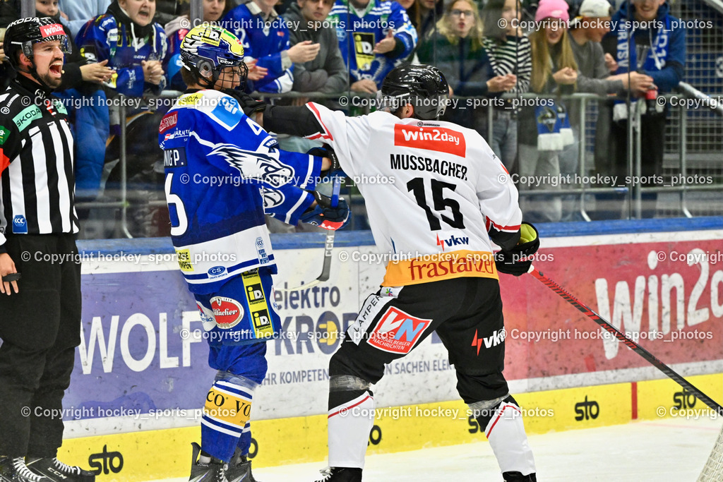 EC IDM Wärmepumpen VSV vs. Pioneers Vorarlberg | #46 Paul Sintschnig EC VSV, #15 Mark Mußbacher Pioneers Vorarlberg, EC IDM Wärmepumpen VSV vs. Pioneers Vorarlberg, EC IDM Wärmepumpen VSV vs. Pioneers Vorarlberg am 03.10.2025 in Villach (Stadthalle Villach), Austria, (Photo by Bernd Stefan)