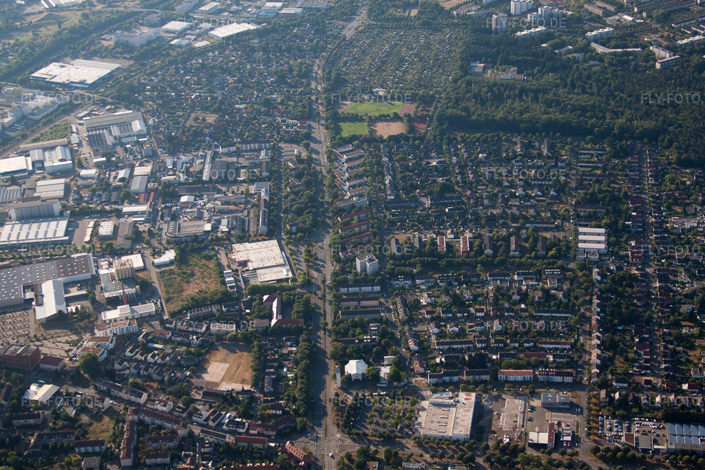 Luftbild: Pulverhausstr im Ortsteil Grünwinkel in Karlsruhe im Bundesland Baden-Württemberg in Deutschland. – Foto: IMG_69824.jpg vom 06.07.2014 durch Werner Riehm/FLY-FOTO.de – Auflösung des Originals: 4752 x 3168 px