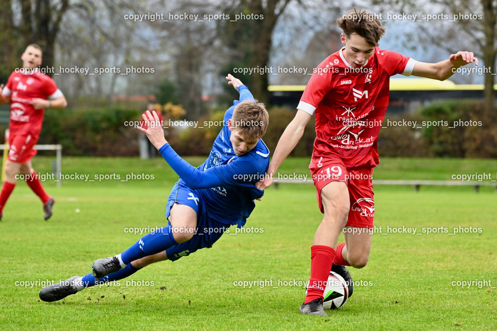 SV Rothenthurn vs. Union Matrei | #22 Thomas Riepler Matrei, #19 Christoph David Supersberger SV Rothenthurn, SV Rothenthurn vs. Union Matrei, SV Rothenthurn vs. Union Matrei am 09.11.2024 in Rothenthurn (Sportplatz Rothenthurn), Austria, (Photo by Bernd Stefan)