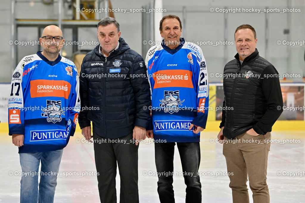 ESC Sparkasse Steindorf vs. LE Kings | Udo Bergner Sparkasse Feldkirchen, Sektionsleiter ESC Steindorf hans Tschernutter, Kärntner Eishockey Präsident Michael Herzog Löschnig, Gerhard Greimer Sparkasse Feldkirchen, ESC Sparkasse Steindorf vs. LE Kings, ESC Sparkasse Steindorf vs. LE Kings am 01.11.2025 in Steindorf (Ossiachersee Halle), Austria, (Photo by Bernd Stefan)