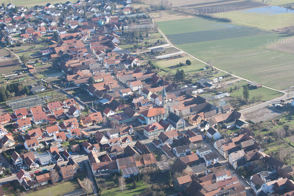 Luftbild: Ortsansicht von Nordwesten in Erlenbach bei Kandel im Bundesland Rheinland-Pfalz in Deutschland. Foto: IMG_37026.jpg vom 16.01.2011 durch Werner Riehm/FLY-FOTO.de