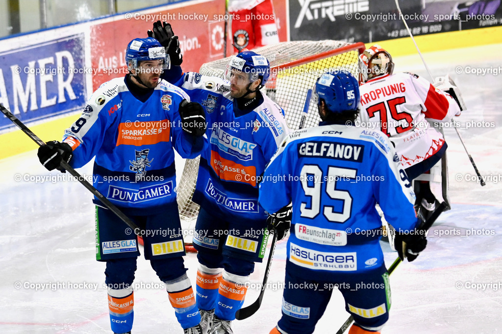 ESC Steindorf vs. ESV Ferlach  | Jubel ESC Steindorf, #95 Gelfanov Ruslan ESC Steindorf, #79 Petrik Benjamin ESC Steindorf, #57 Wilfan Franz ESC Steindorf, ESC Steindorf vs. ESV Ferlach , ESC Steindorf vs. ESV Ferlach  am 15.02.2026 in Steindorf (Ossiachersee Halle), Austria, (Photo by Bernd Stefan)