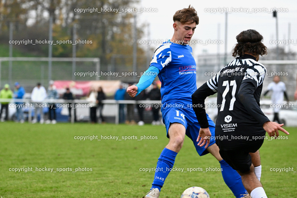 MSC Magdalen vs. SV Wernberg | #14 Fabian Obmann SV Wernberg, #77 Saif Moussa MSC Magdalen, MSC Magdalen vs. SV Wernberg, MSC Magdalen vs. SV Wernberg am 10.11.2024 in Magdalen (Sportplatz Magdalen), Austria, (Photo by Bernd Stefan)