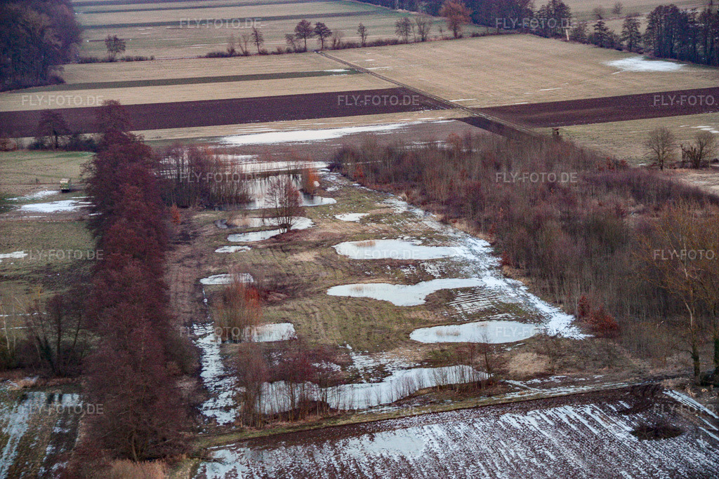 Luftbild: Otterbachtalwiesen vom Tauwasser überschwemmt in Minfeld im Bundesland Rheinland-Pfalz in Deutschland. Foto: IMG_17135.jpg vom 19.02.2009 durch Werner Riehm/FLY-FOTO.de