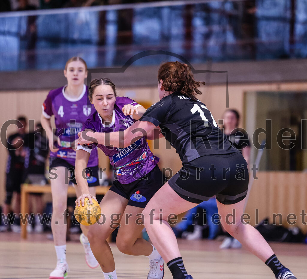 2024-12-14_061_SpVgg_Altenerding_gegen_SVA_Palzing | Erding, Deutschland, 14.12.2024:Handball, Bezirksoberliga Frauen Altbayern 2024 / 2024, 9. Spieltag, SpVgg Altenerding gegen SVA Palzing, Endergebnis: 20:30Lena Prem (SpVgg Altenerding, #8), Christina Schredl (SVA Palzing, #17)Foto: Christian Riedel / fotografie-riedel.net