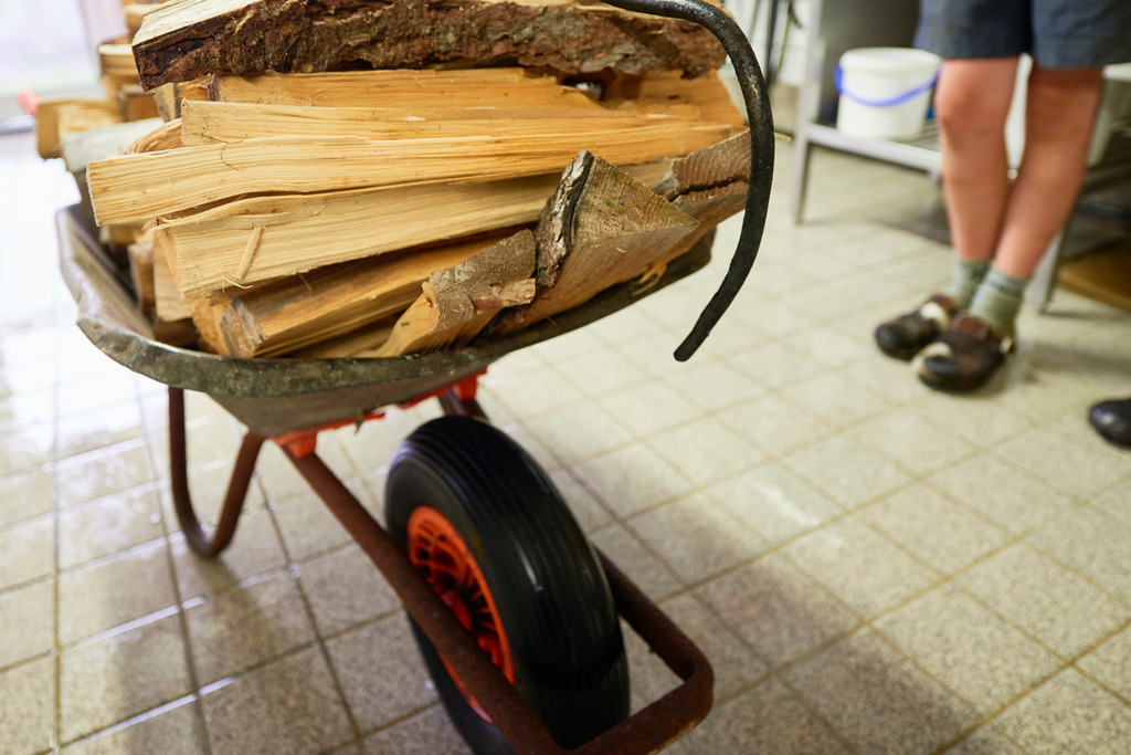Schubkarren mit Holz zum heizen | Laterns, Austria - July 28, 2017: Schubkarren mit Holz zum heizen. - Realisiert mit Pictrs.com