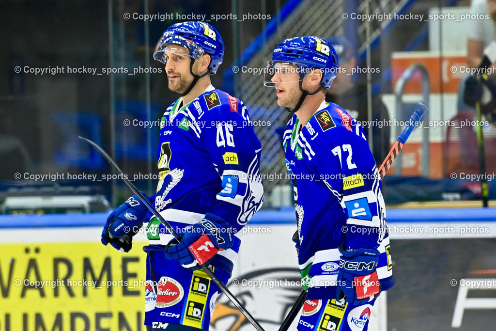 EC IDM Wärmepumpen VSV vs. HC Pustertal 8.9.2023 | #72 HUGHES John, Jubel EC VSV Mannschaft, #46 WALL Alex