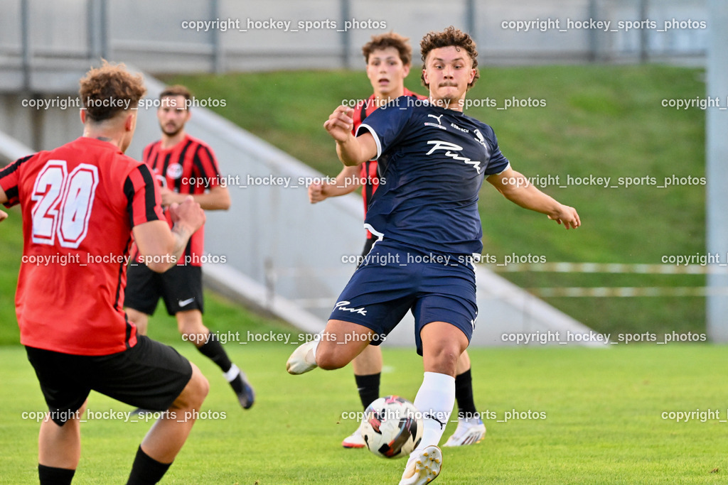 SC St. Veit vs. FC Nussdorf Debant | #50 Davor Ponjavic SC St. Veit, #20 Mark Ceh FC Nussdorf Debant, SC St. Veit vs. FC Nussdorf Debant, SC St. Veit vs. FC Nussdorf Debant am 22.08.2025 in St. Veit an der Glan (Jacques Lemans Arena), Austria, (Photo by Bernd Stefan)