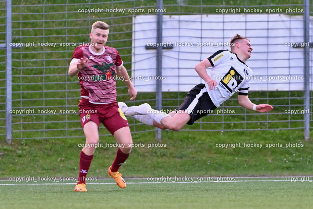 SV Spittal vs. VST Völkermarkt 5.4.2024 | #17 Daniel Ulrich Primusch VST Völkermarkt, #7 Ralph Roman Scheer SV Spittal, SV Spittal vs. VST Völkermarkt 5.4.2024, SV Spittal vs. VST Völkermarkt am 05.04.2024 in Spittal an der Drau (Goldeck Stadion), Austria, (Photo by Bernd Stefan)