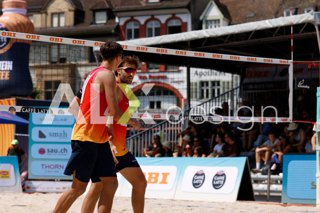 Obi BeachTour 2026 - Basel | BASEL, SWITZERLAND - JULY 19: LEO DILLIER (SUI) and LUC EMANUEL FLÜCKIGER (SUI) during the Obi BeachTour 2026 match between DILLIER / FLÜCKIGER (SUI) and HAGENBUCH / HAUSSENER (SUI) at Barfüsserplatz on July 19, 2026 in Basel, Switzerland. - Realisiert mit Pictrs.com