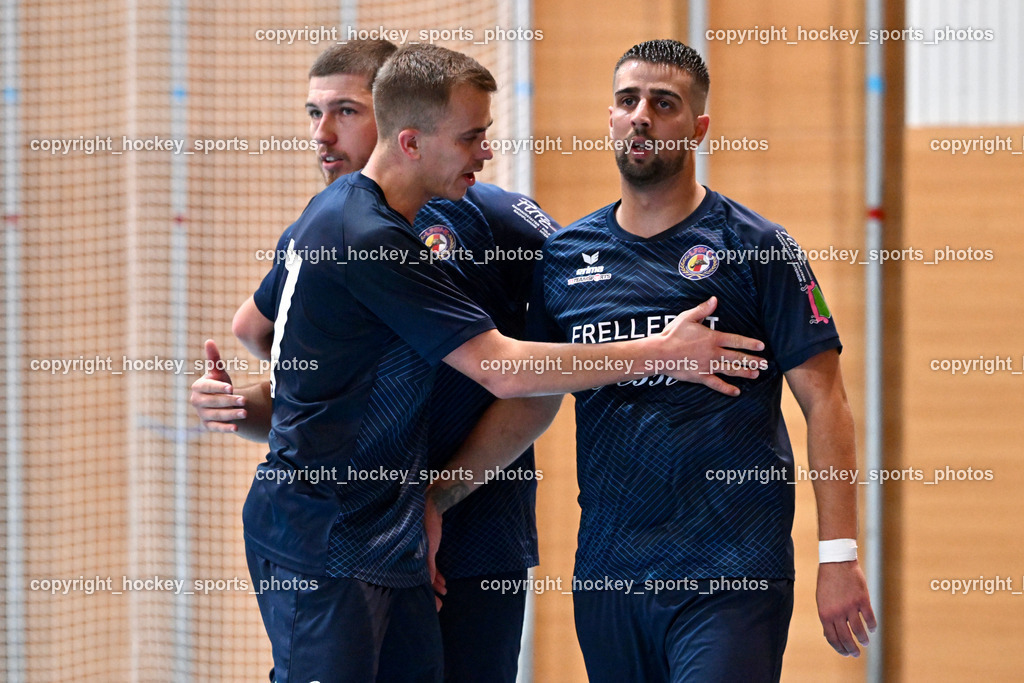 Carinthia Flamengo Futsal Club vs. LPSV-K | #9 Dino Matoruga LPSV-K, #11 Beldin Duric LPSV-K, #17 Sifet Lidan LPSV-K, Carinthia Flamengo Futsal Club vs. LPSV-K, Carinthia Flamengo Futsal Club vs. LPSV-K am 03.11.2024 in Klagenfurt (Ballspielhalle Viktring), Austria, (Photo by Bernd Stefan)