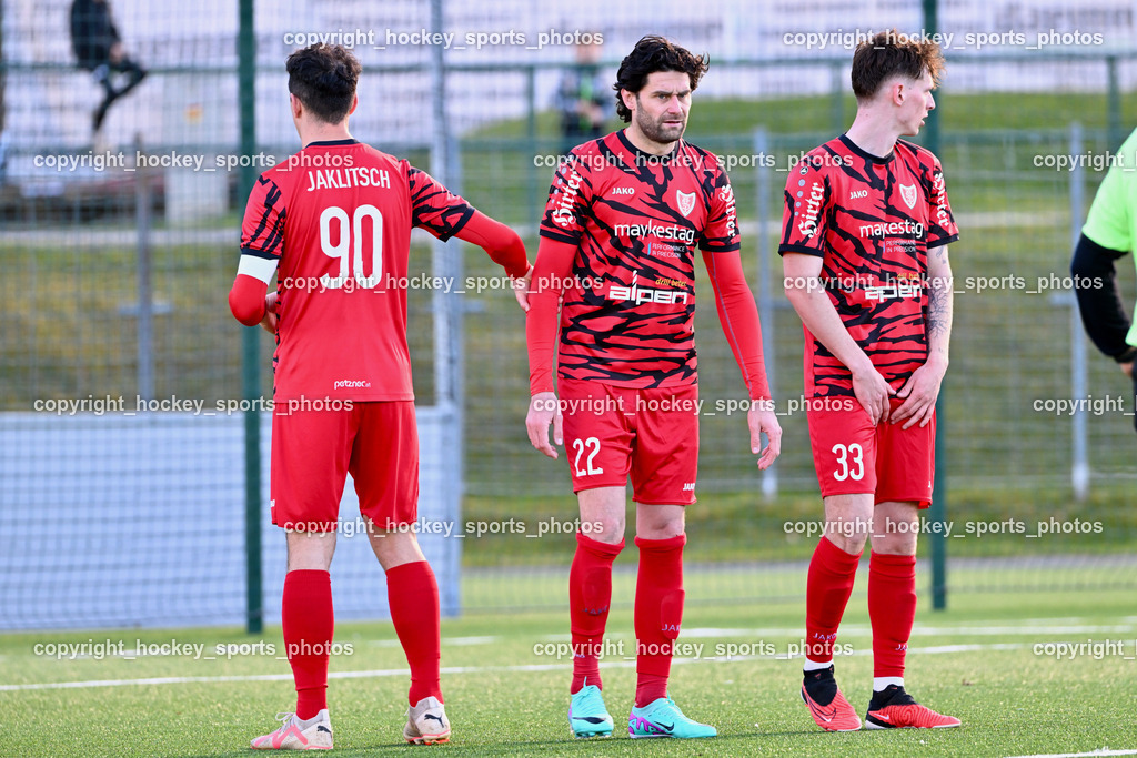 SV Spittal 1921 vs. ATUS Ferlach 24.3.2024 | #90 Lukas Jaklitsch ATUS Ferlach, #22 Stephan Bürgler ATUS Ferlach, #33 Alexander Weiss ATUS Ferlach, SV Spittal 1921 vs. ATUS Ferlach 24.3.2024, SV Spittal 1921 vs. ATUS Ferlach am 24.03.2024 in Spittal an der Drau (Goldeck Stadion), Austria, (Photo by Bernd Stefan)